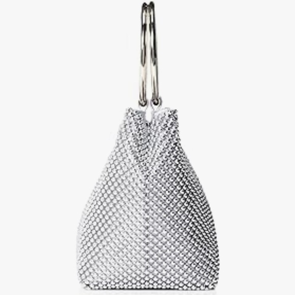 Jessica McClintock Womens Gwen Ball Mesh Ring Wristlet Pouch Clutch in Silver - Picture 5 of 9